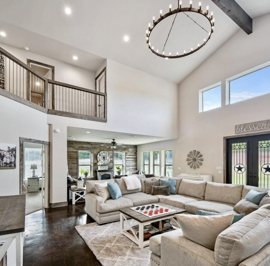 Modern farmhouse living room with industrial accents