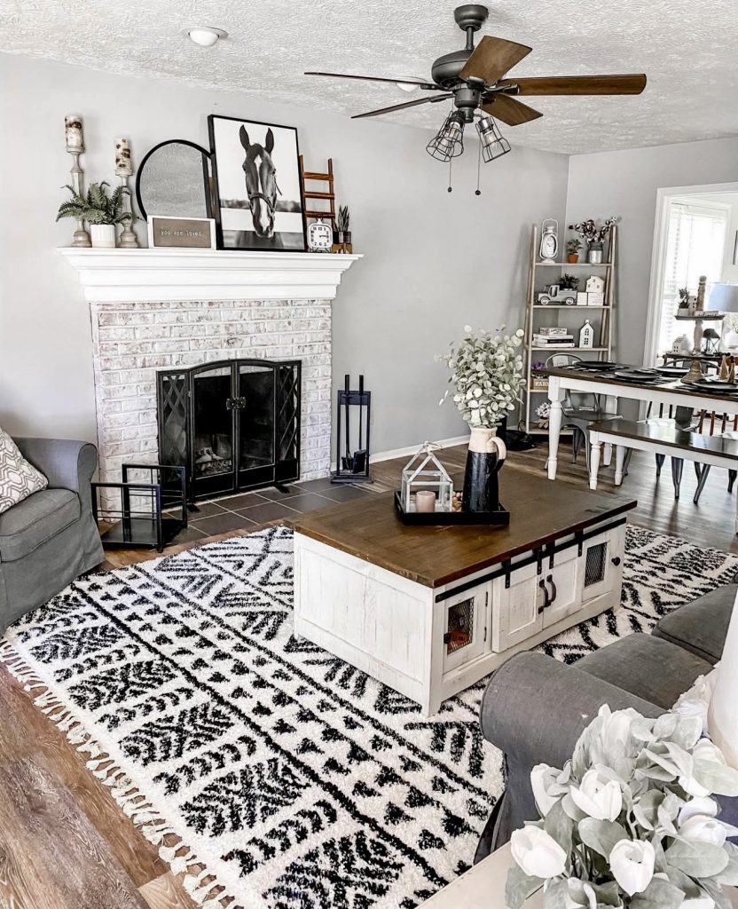 Black and white modern farmhouse living room