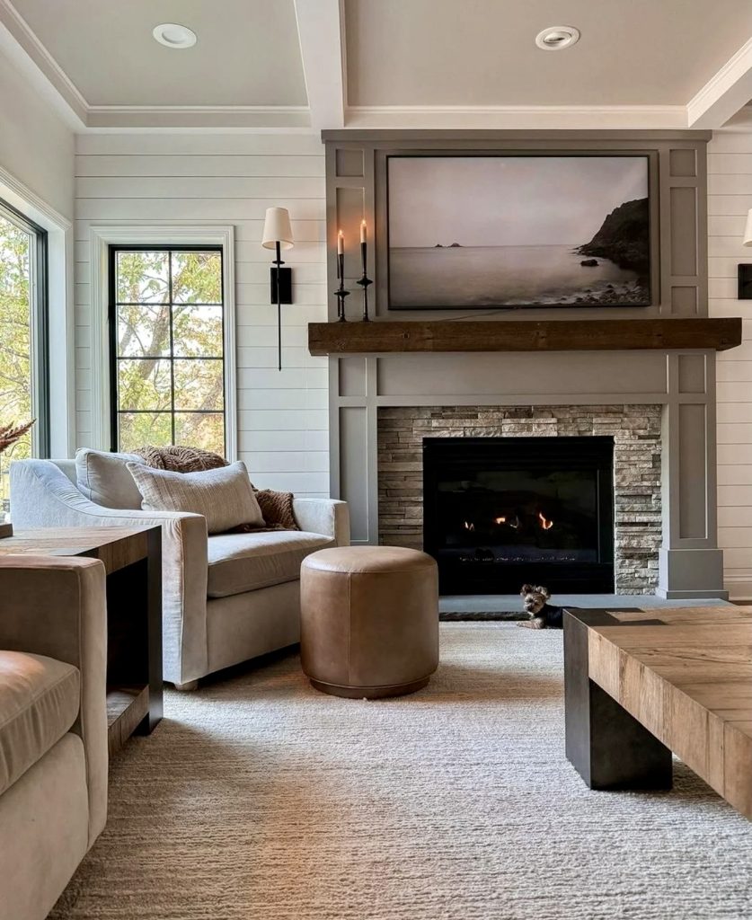 Modern rustic living room with architectural details