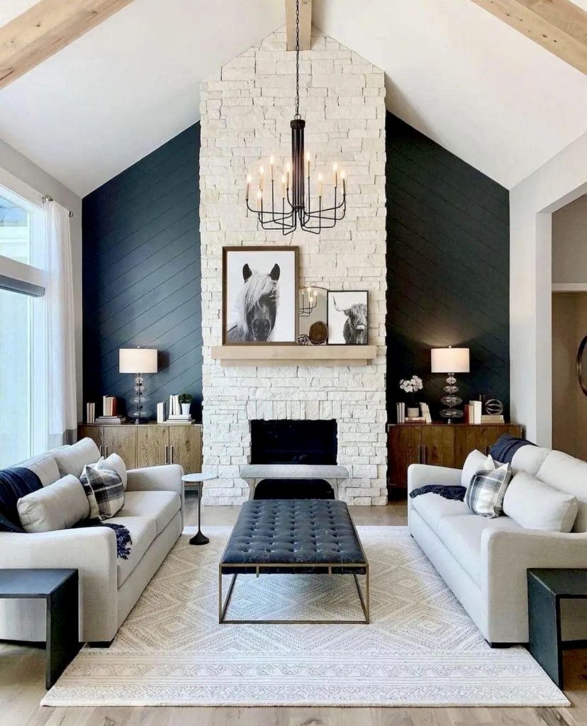 Dramatic modern farmhouse living room