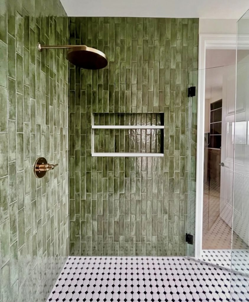 Dark Green Vertical Shower Tiles