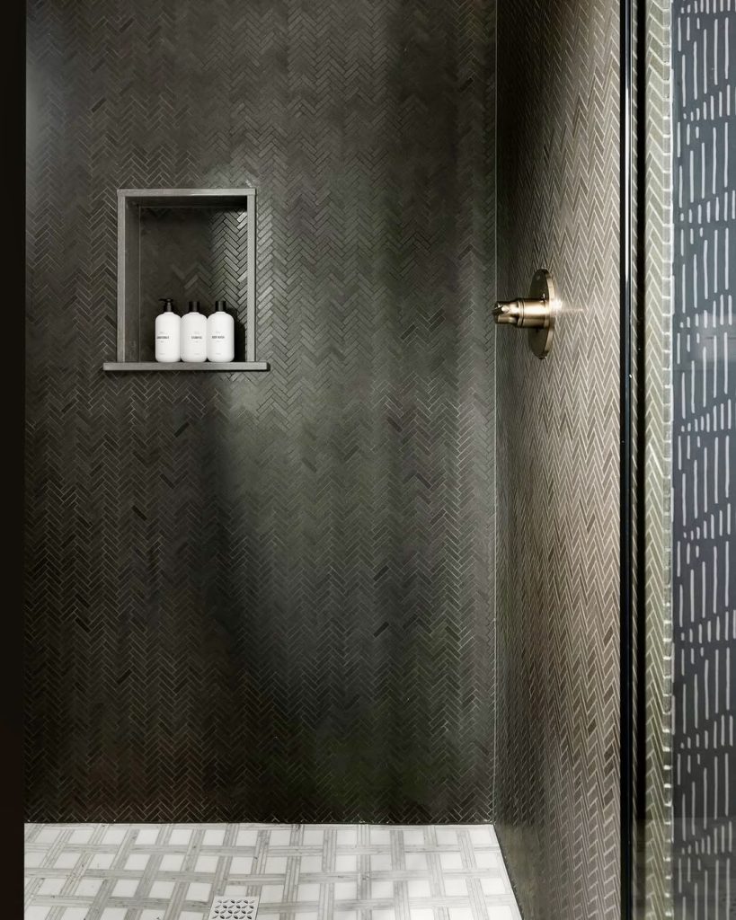 Dark Chevron Shower Tiles