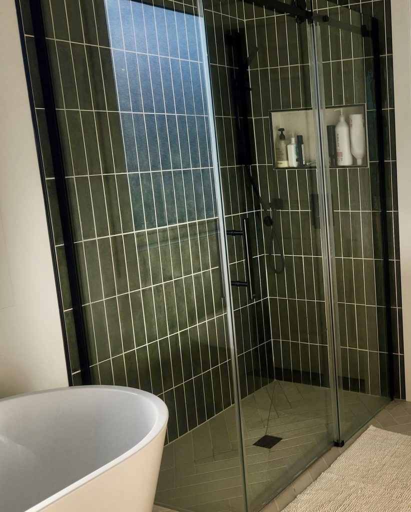 Dark Green Shower Tiles with Black Frame