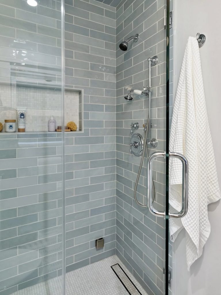 Soft Blue Subway Shower Tiles