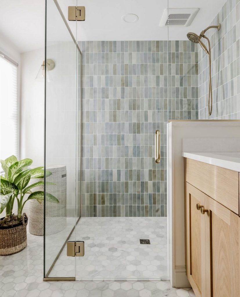 Blue-Green Vertical Shower Tiles