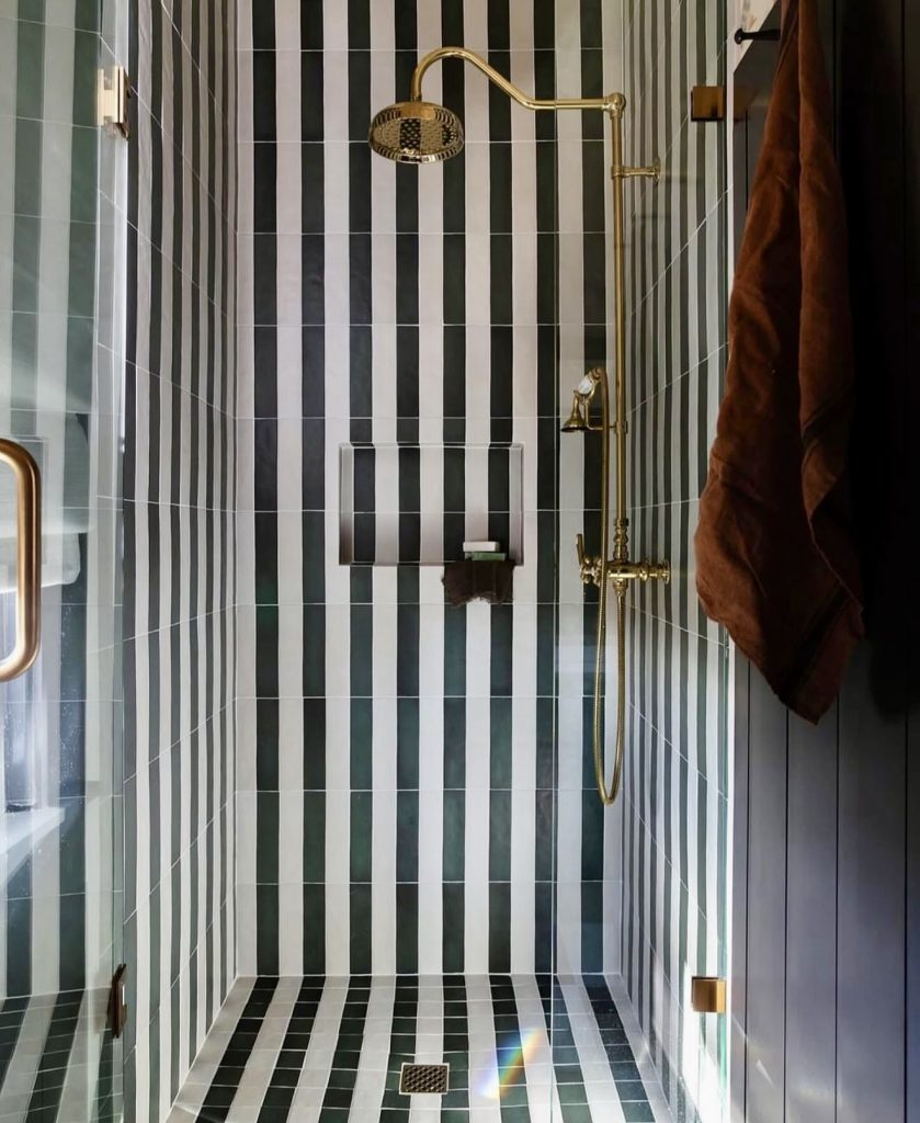 Black and White Striped Shower Tiles