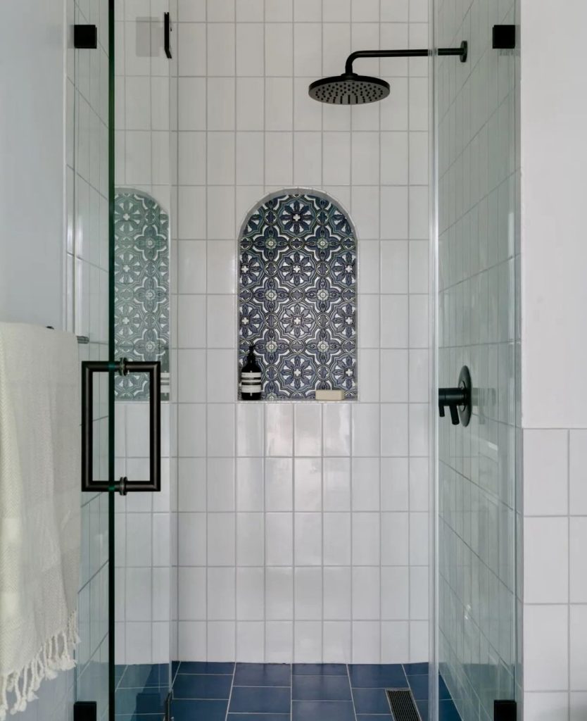 Blue and White Mediterranean Shower Tiles