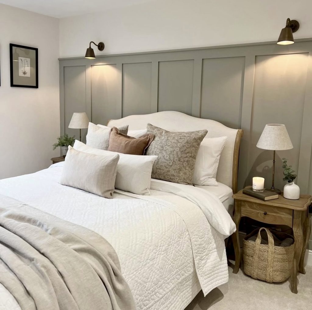 Bedroom with layered textures and warm tones