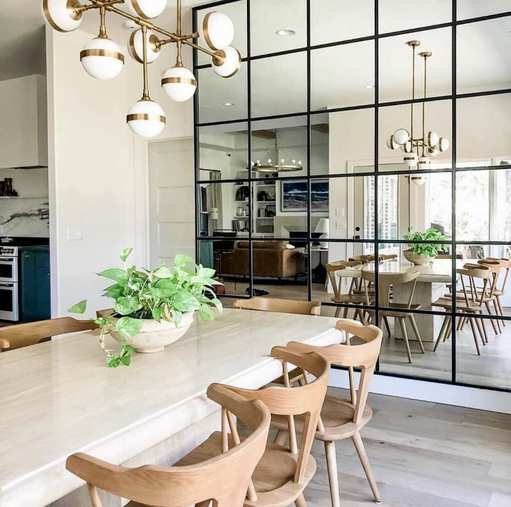 Grid-Framed Dining Room Mirror