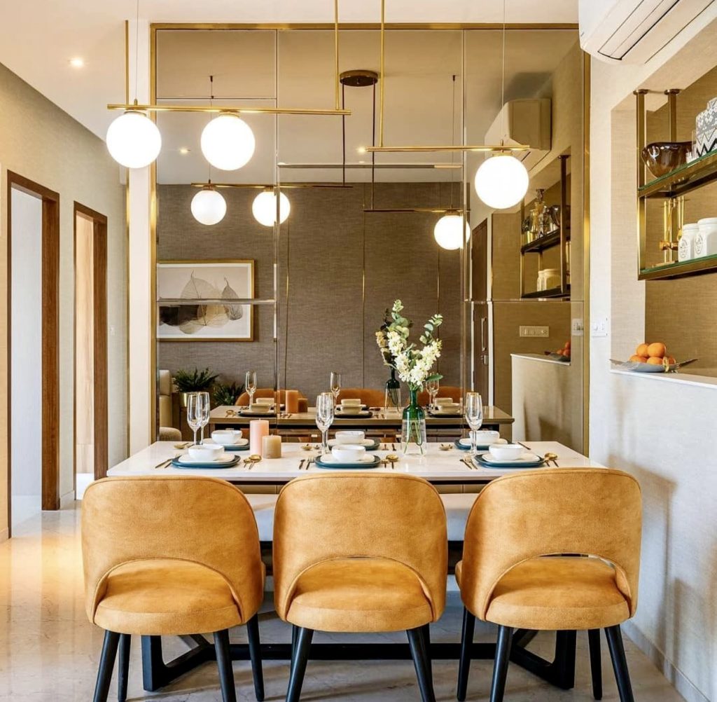 Warm Gold Dining Room Mirror Panels