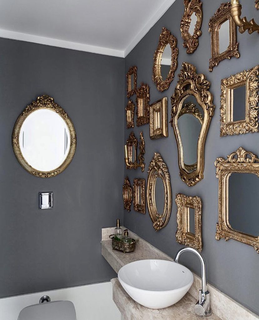 Ornate Gold Mirror Cluster in Powder Room