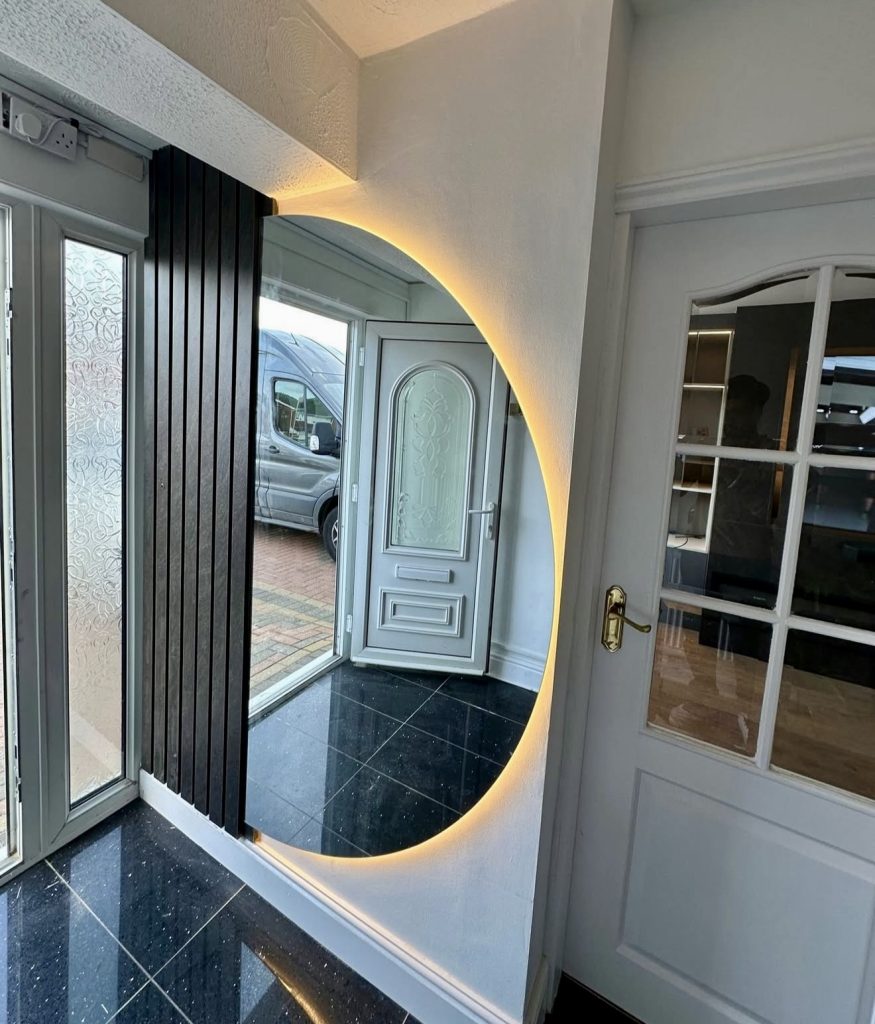 Oversized Backlit Circle Mirror in Entryway