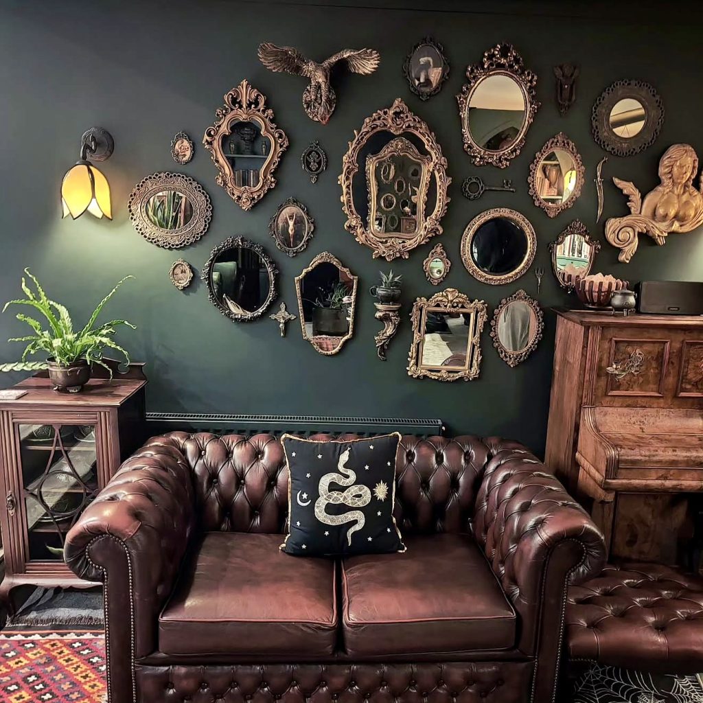 Dark Eclectic Wall With Ornate Mirrors