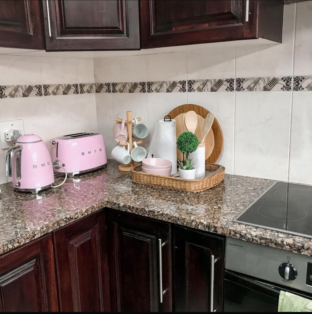 Pastel kitchen appliances with minimalist tray
