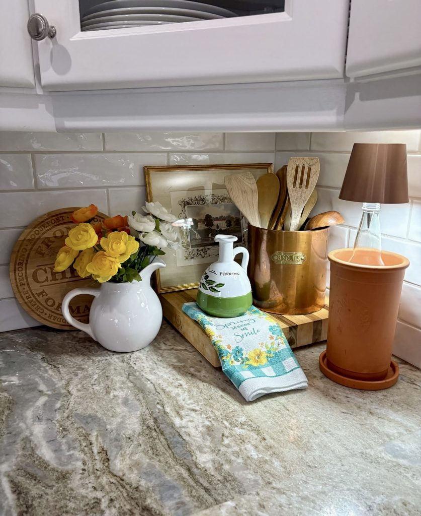 Vintage kitchen with bright flowers