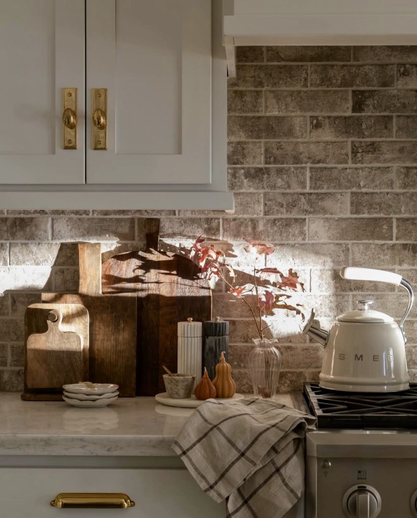 Warm kitchen corner with seasonal accents
