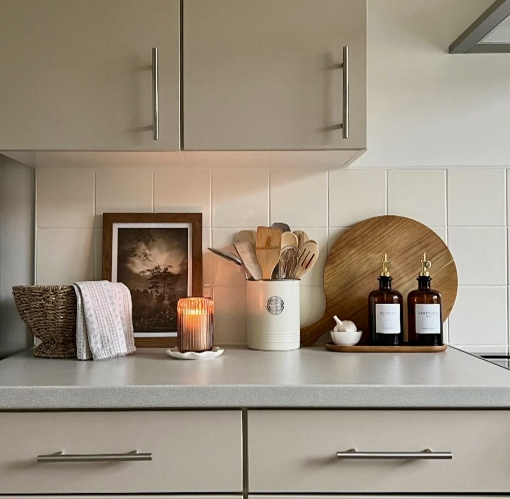 Warm kitchen corner with candlelight
