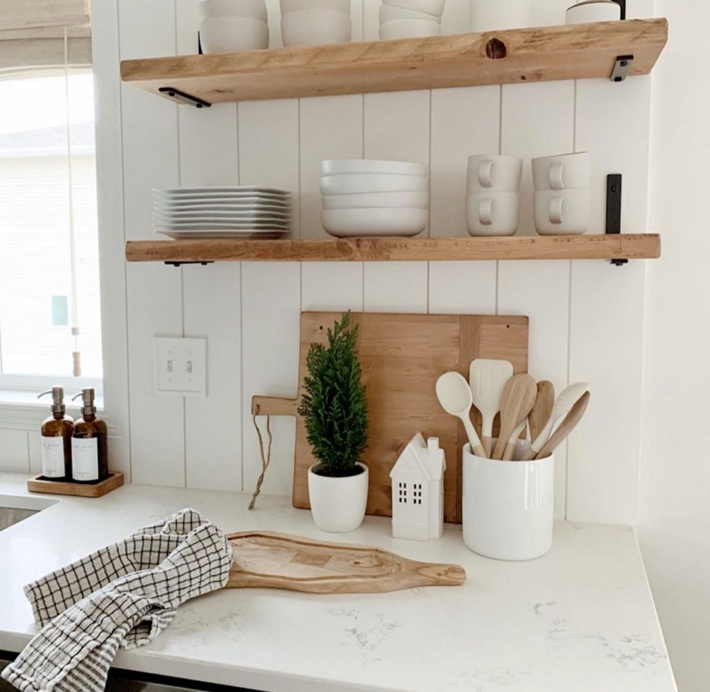 Open shelving with minimalist countertop styling