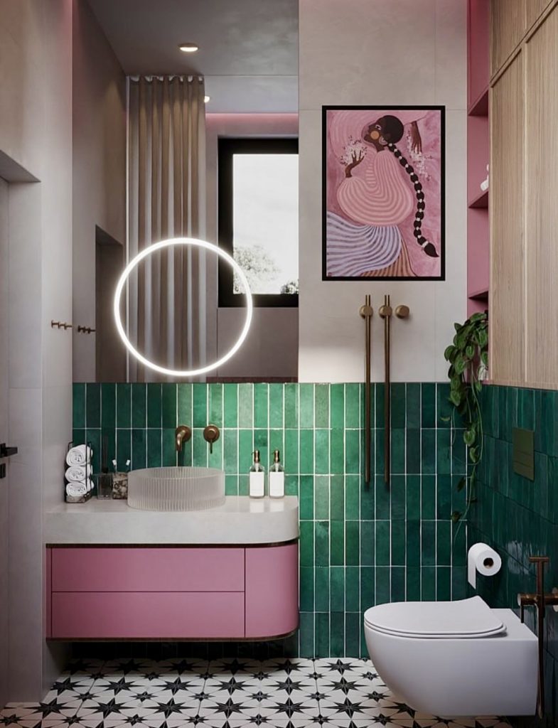 Bold Pink and Green Retro Bathroom