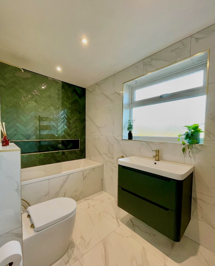 Deep Green Bathroom with Marble