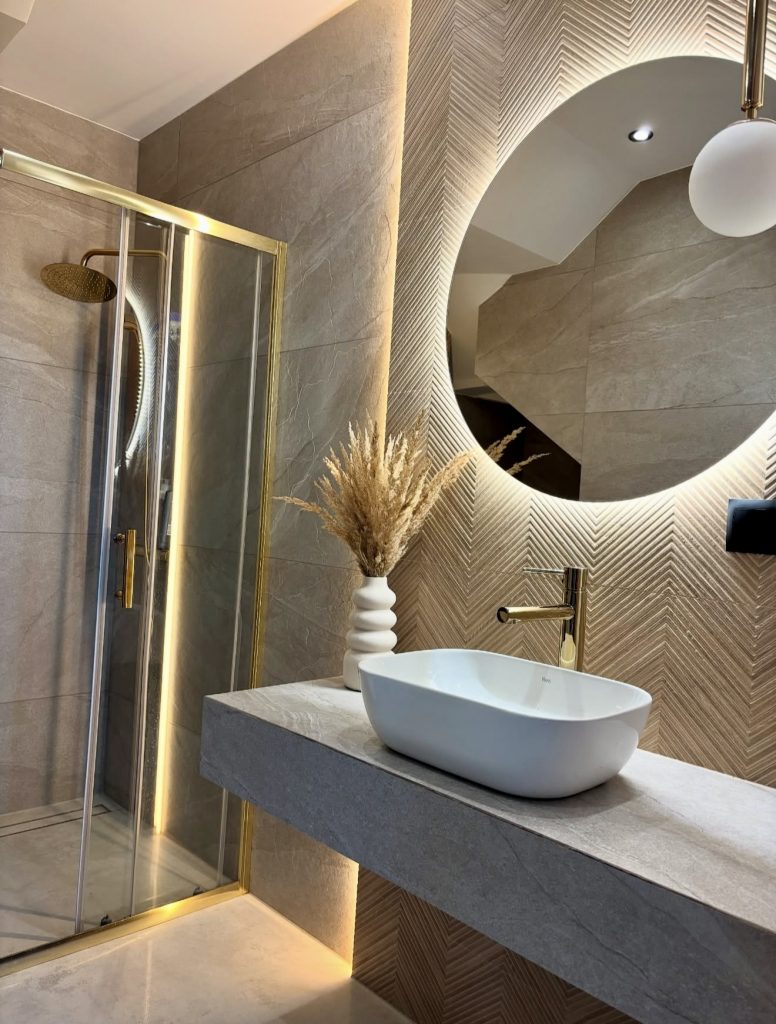 Spa Bathroom with Sculptural Lighting