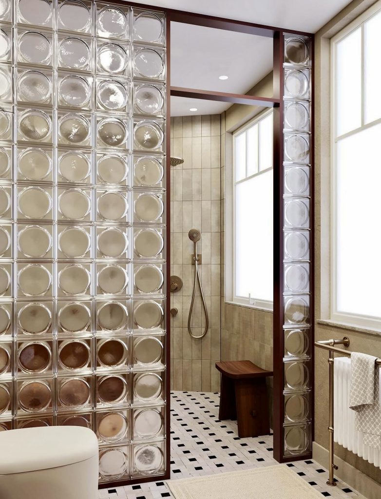Bathroom with Glass Block Wall