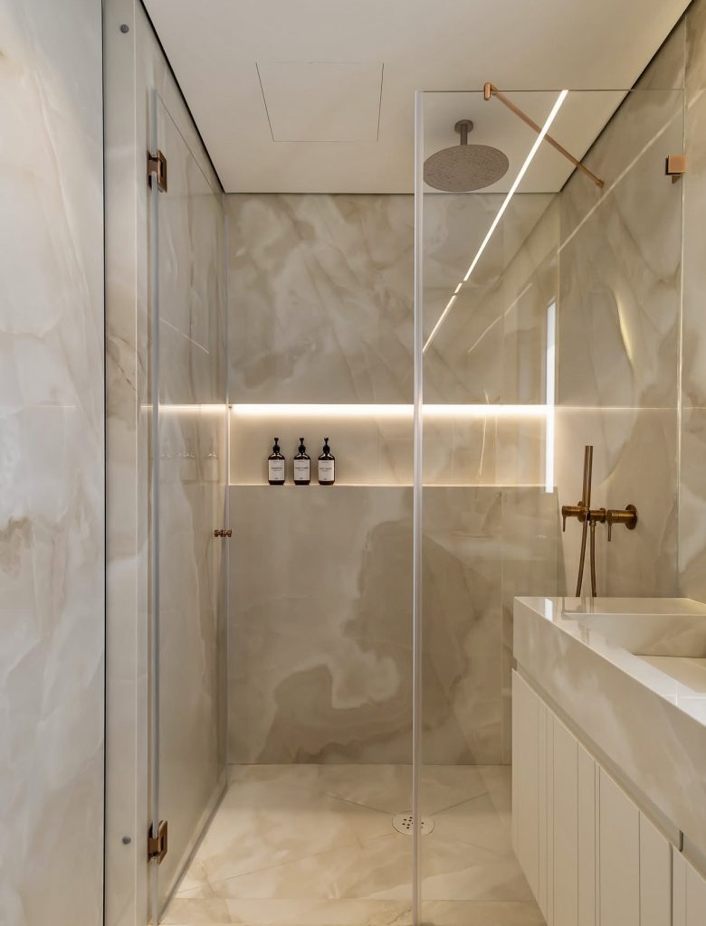 Marble Shower with Minimalist Lines