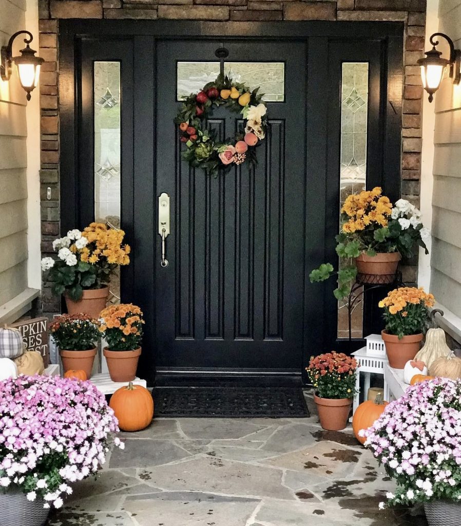 Classic Black Door with Autumn Decor