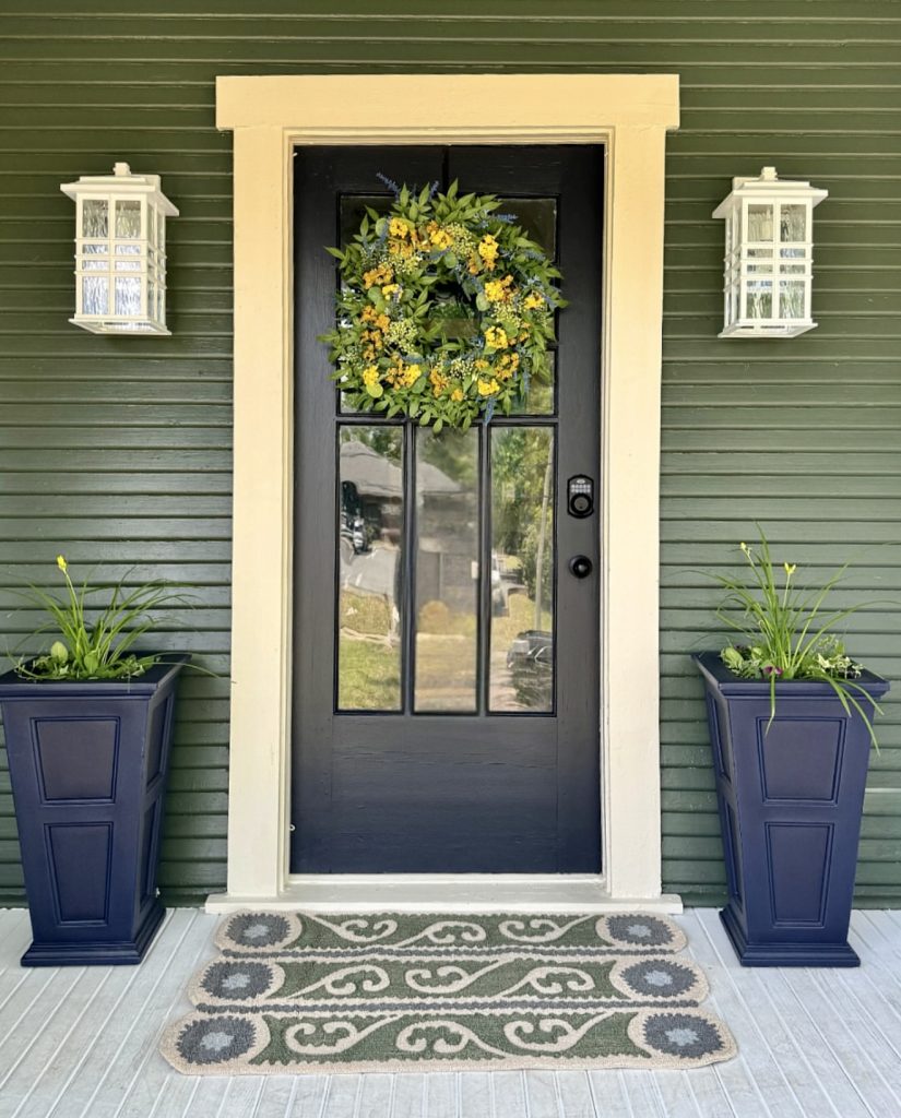 Sage Green Door with Yellow Floral Wreath