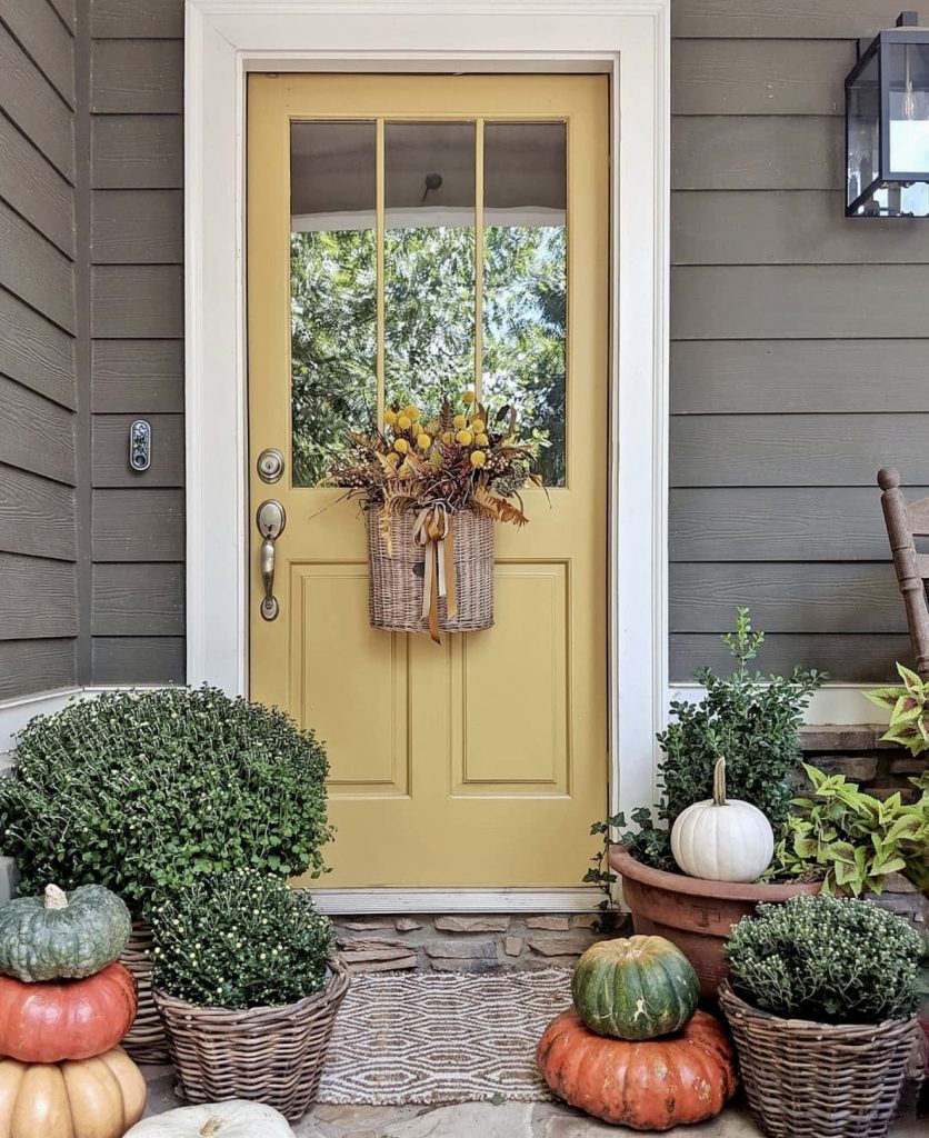 Golden Yellow Door with Harvest Decor