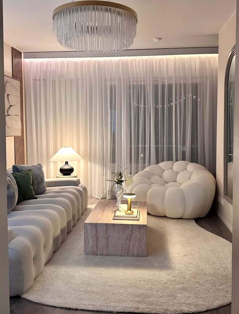 Curved Scandinavian-Inspired Minimalist Living Room