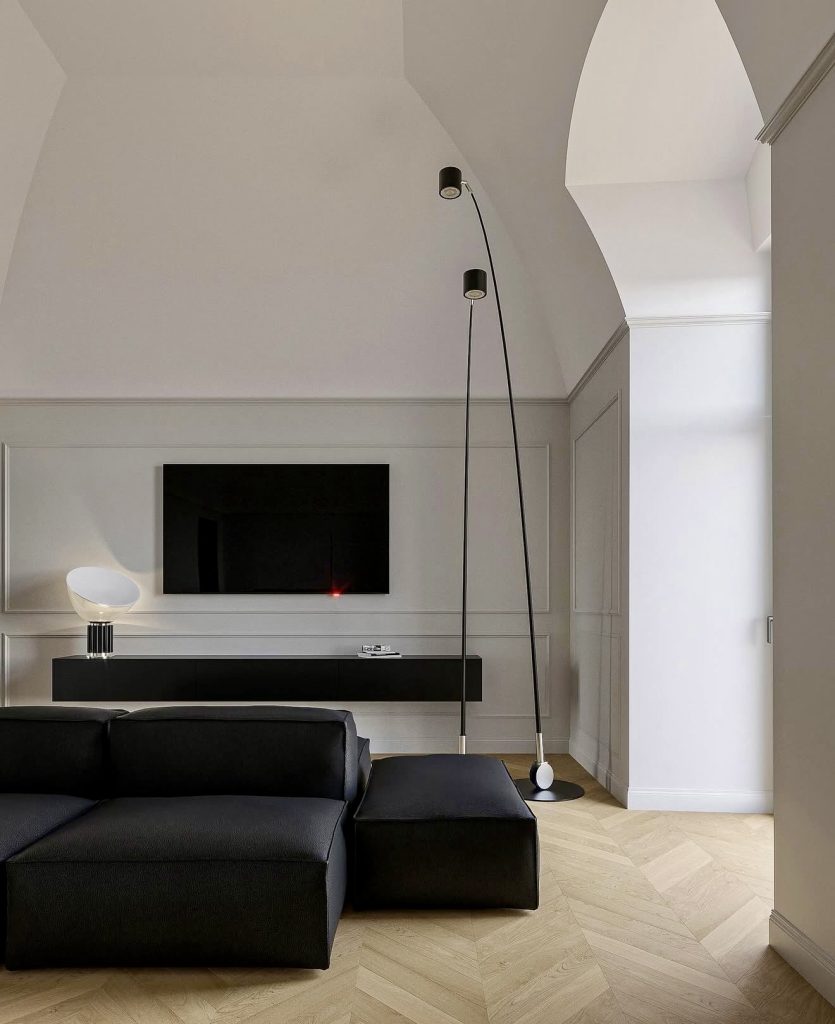 Moody Minimalist Living Room with Architectural Drama