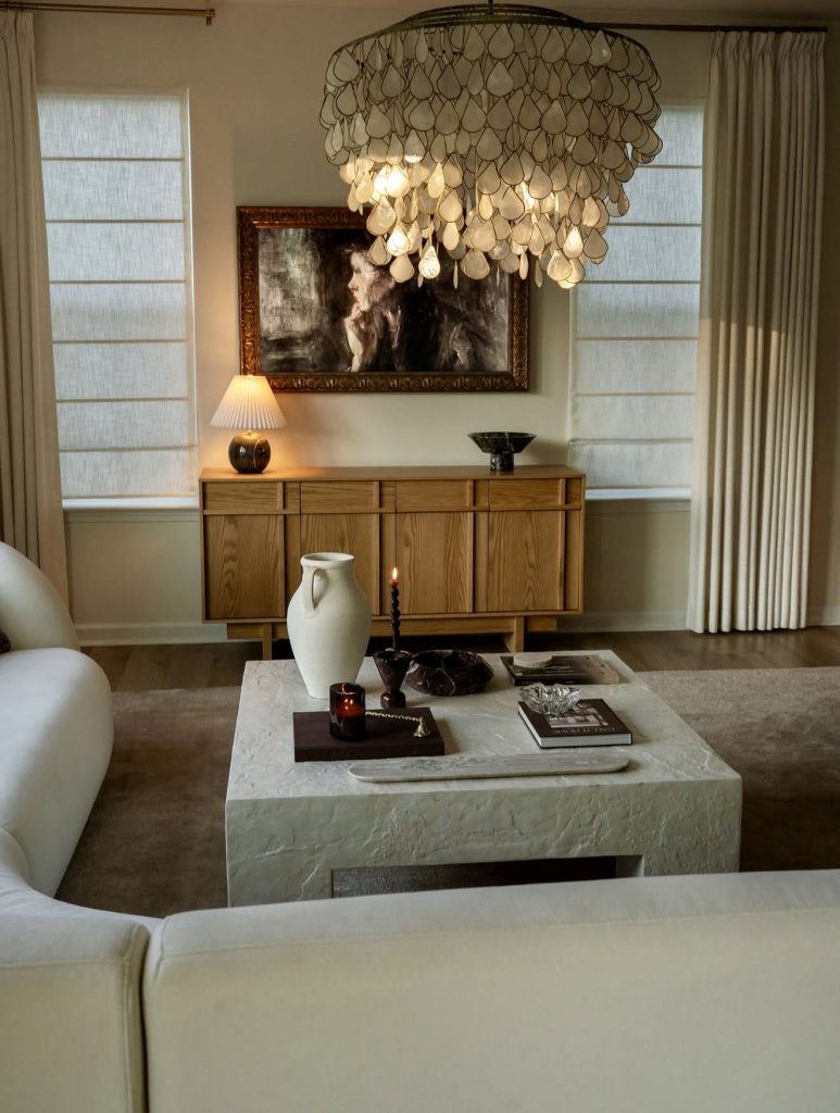 Moody Minimalist Living Room with Artistic Warmth