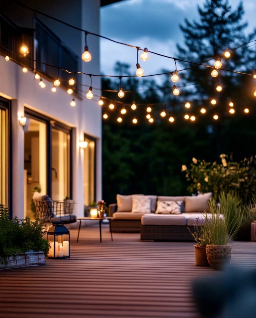 Deck with string lights