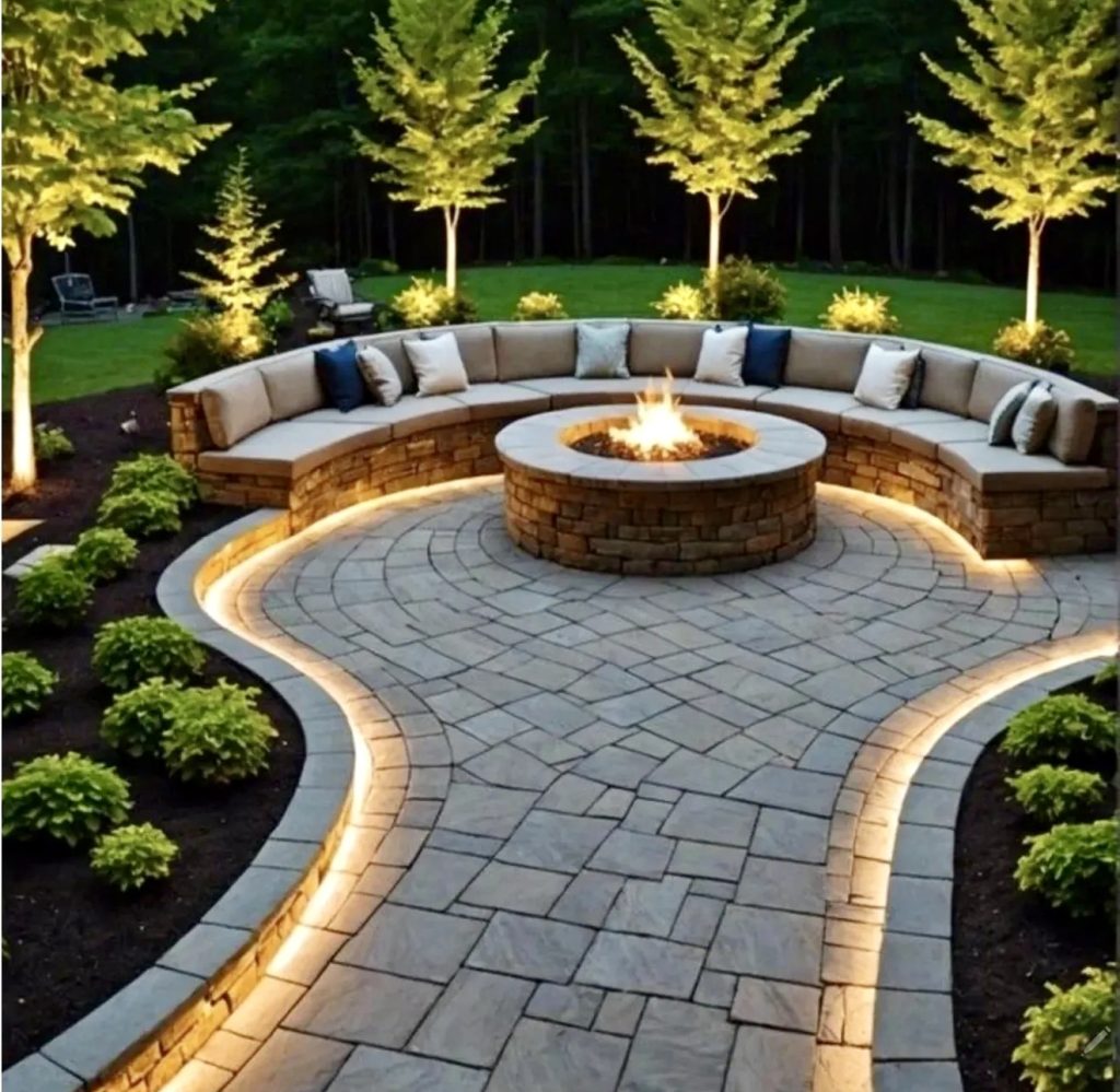 Curved firepit patio