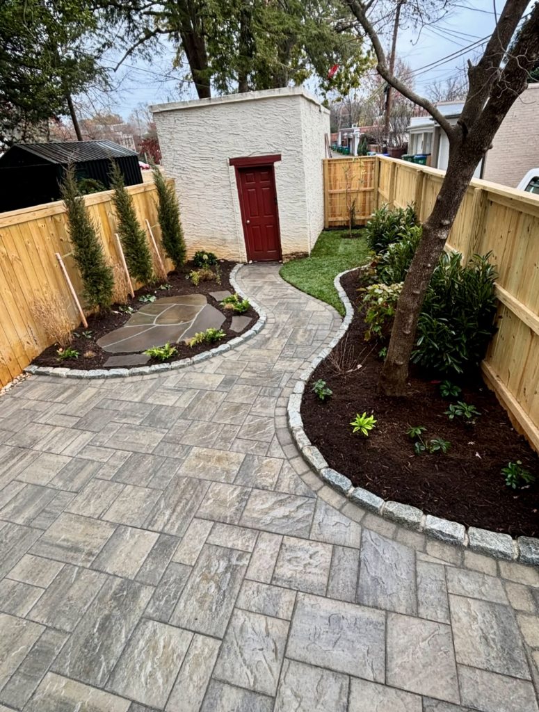 Curved walkway in small yard