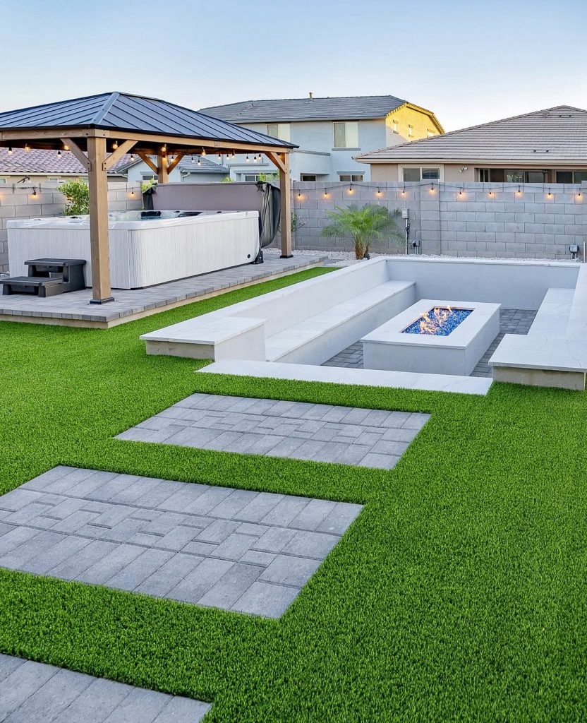 Sunken fire lounge with swim spa