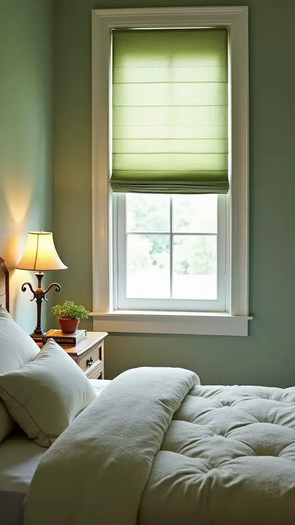 sage green window coverings