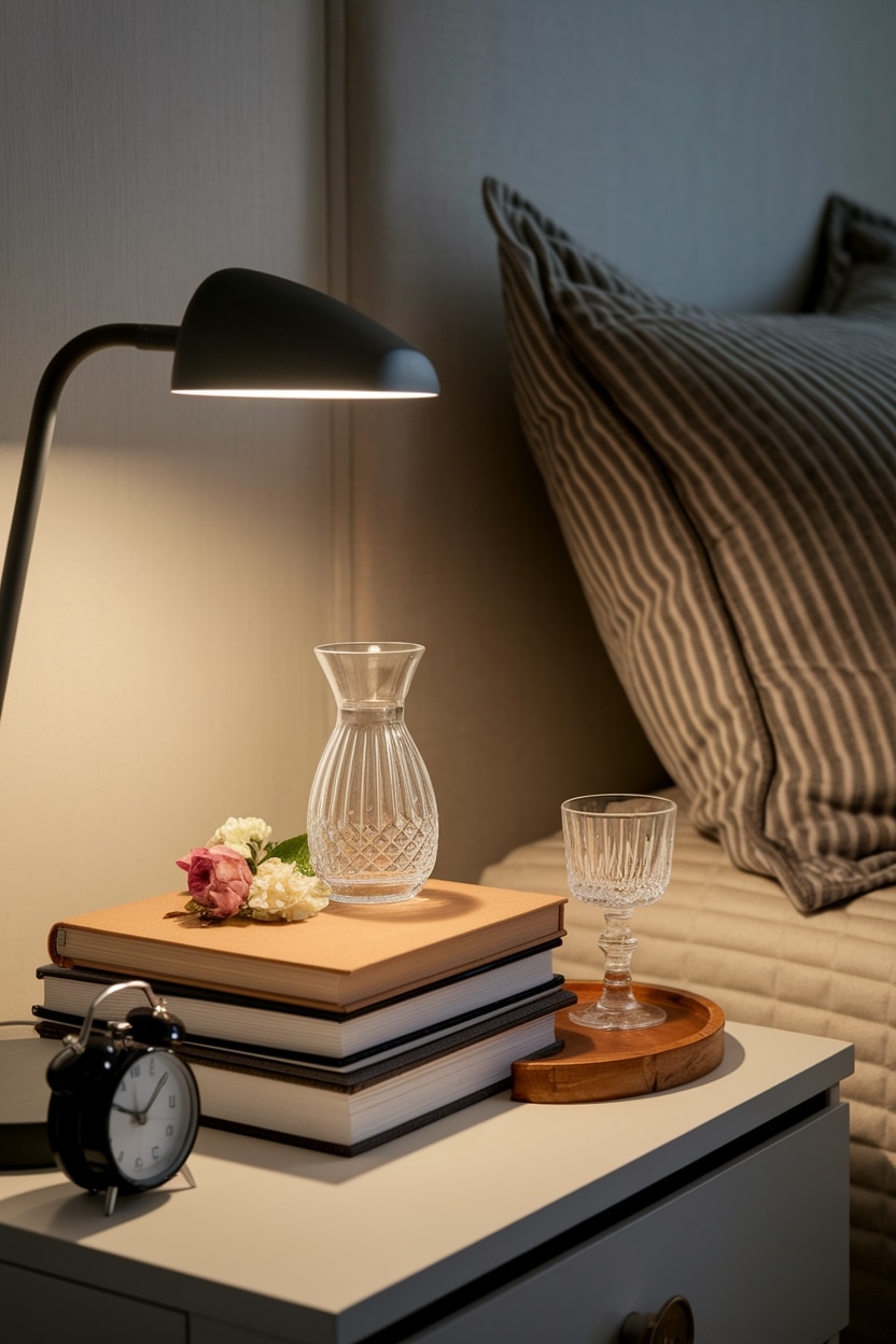 nightstand with personal items
