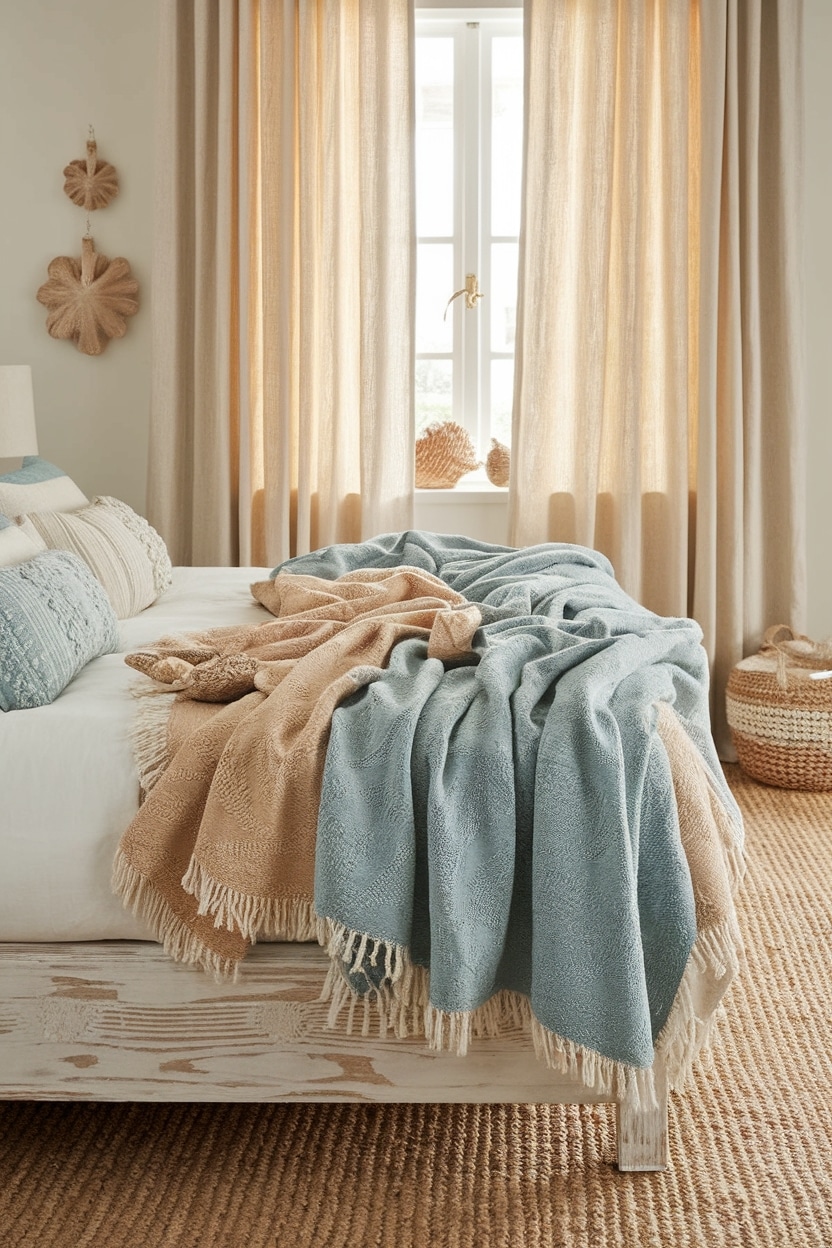 cozy beach inspired throw layers