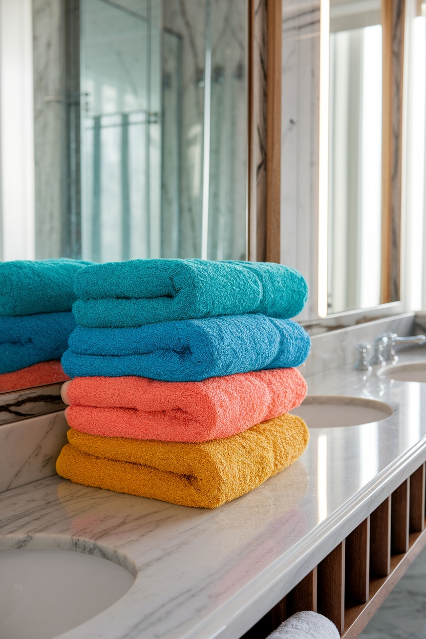 colorful towels refresh bathrooms