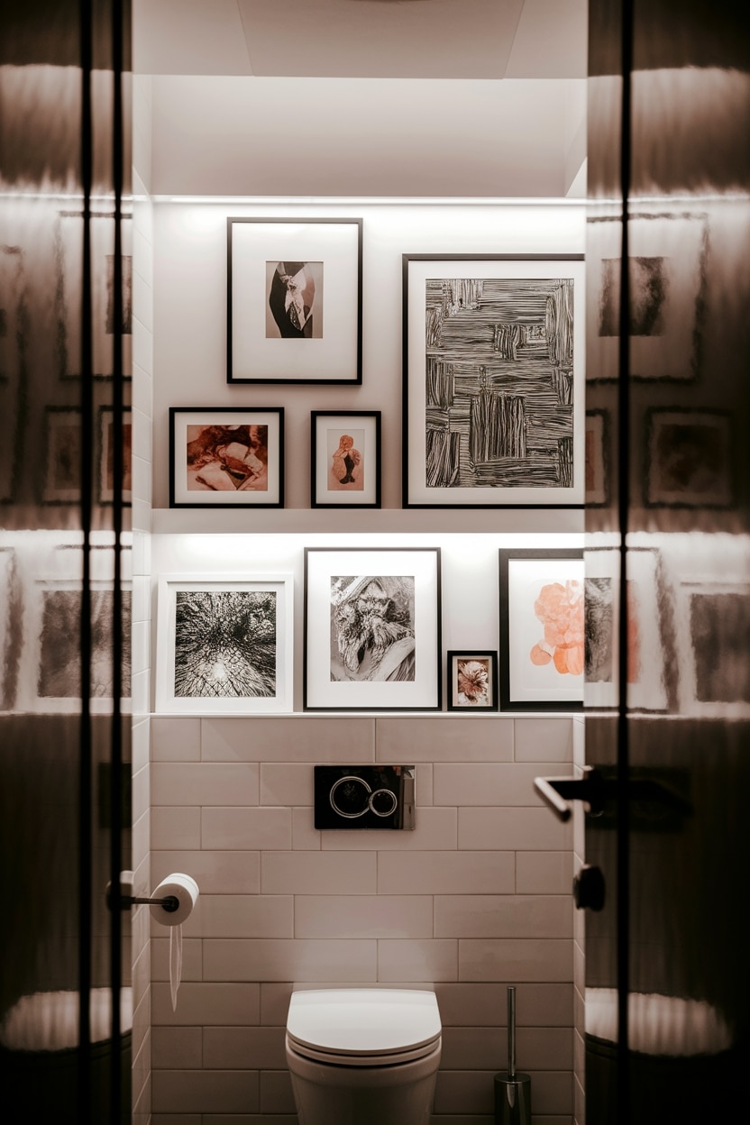 bathroom art gallery display