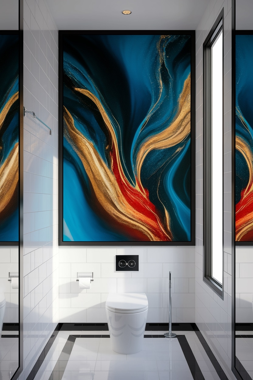 bold art enhances bathrooms