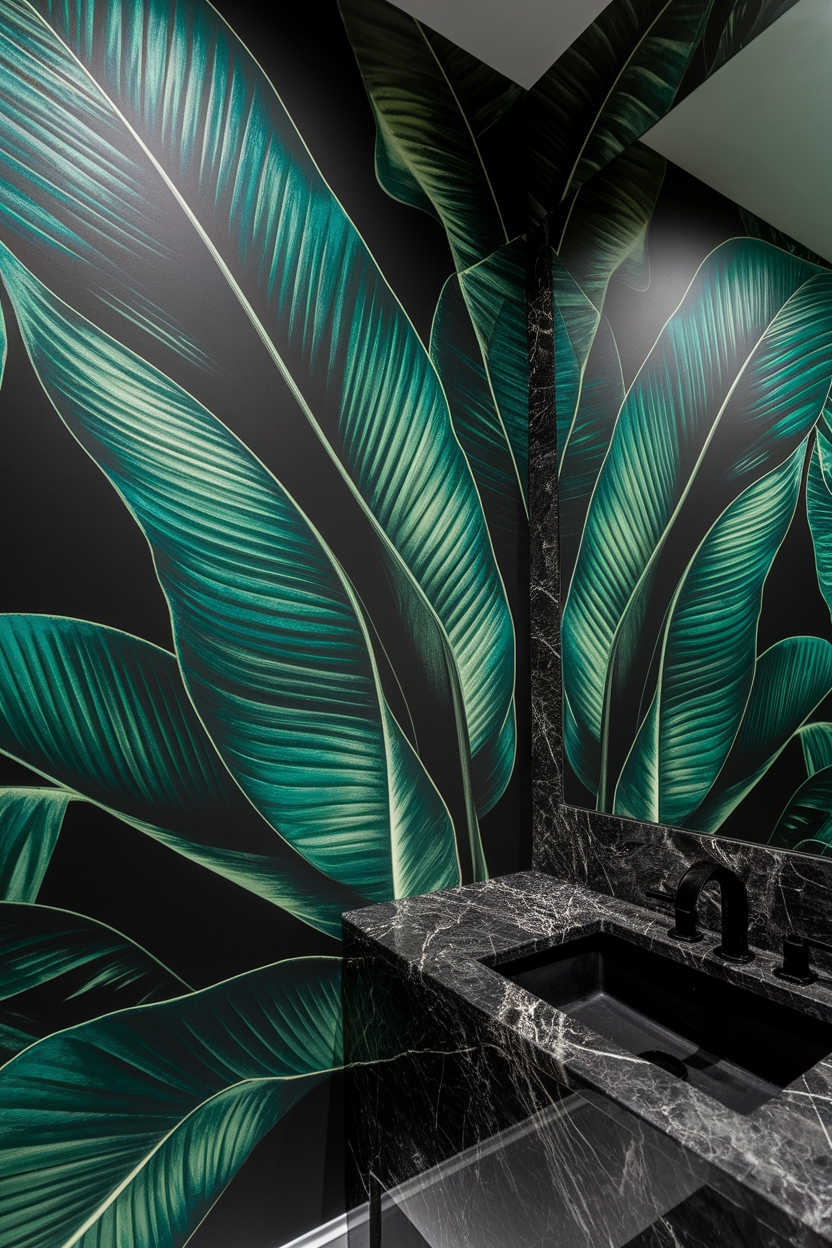 bold wallpaper enhances bathrooms