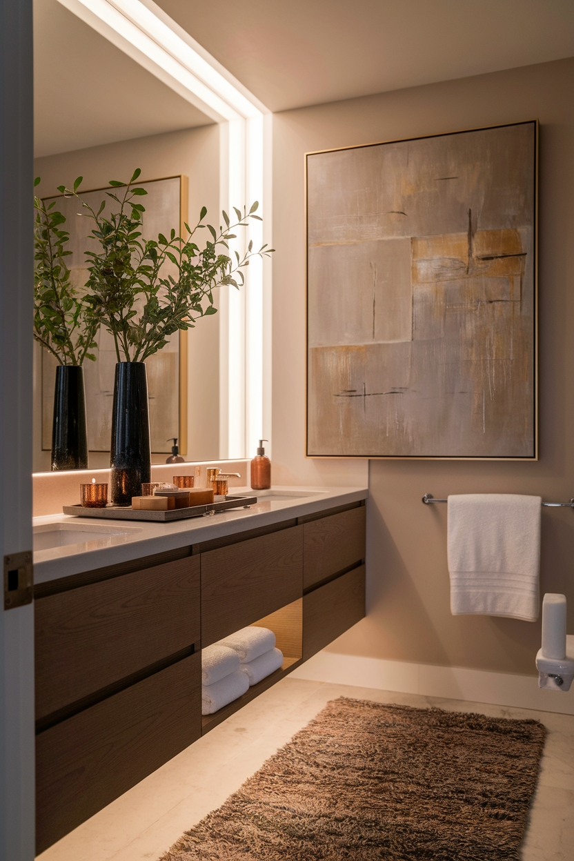 artistic touches enhance bathrooms