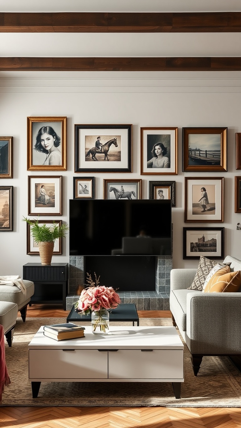 20 Whimsical Ideas for a Romantic Vintage Living Room - 7. Wall Art Gallery: Curate Vintage Frames and Prints