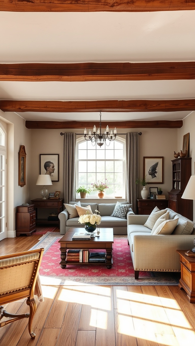 20 Whimsical Ideas for a Romantic Vintage Living Room - 10. Wooden Beams: Expose Your Space's Character