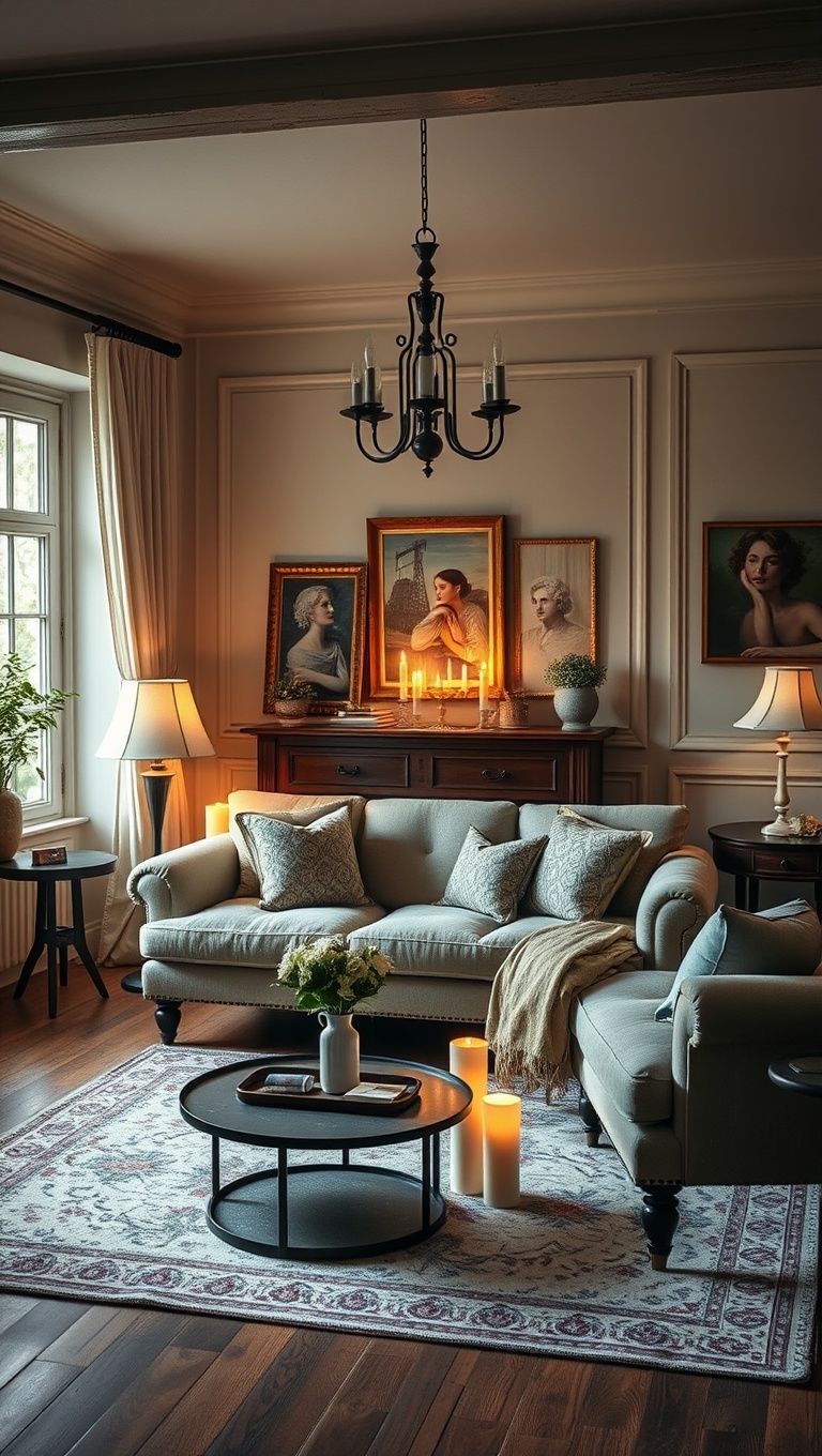 20 Whimsical Ideas for a Romantic Vintage Living Room - 8. Romantic Lighting: Use Soft Lamps and Candles