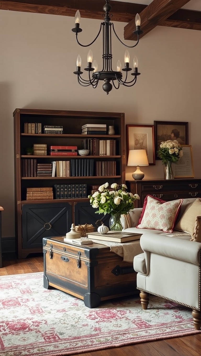 20 Whimsical Ideas for a Romantic Vintage Living Room - 15. Antique Trunks: Stylish Storage Solutions