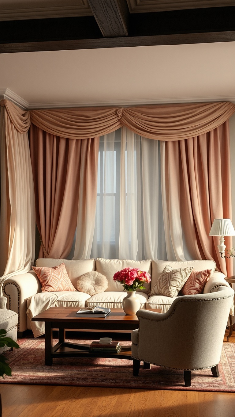 20 Whimsical Ideas for a Romantic Vintage Living Room - Romantic Curtains: Flowing Fabrics for Softness